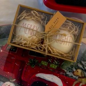 NIB Rae Dunn “Merry & Bright” Glass/Ceramic Ornaments 🎄🎅🏻❄️